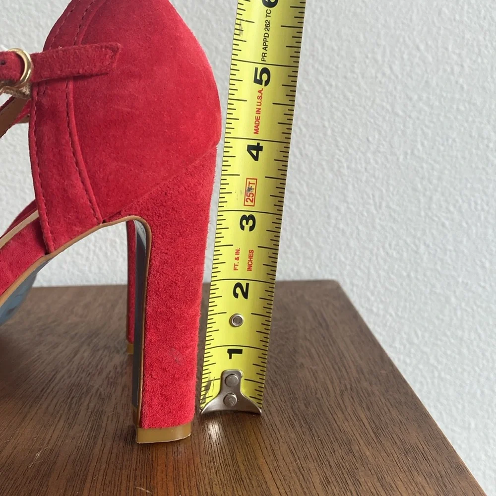 Luiza Barcelos Red Suede Blue Soled Strappy Heels, Brazil, Women’s 6 B